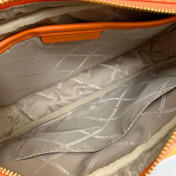 Michael Kors Jet Set Orange MK Logo Crossbody Bag Gold Chain Strap NWT - Picture 10 of 12